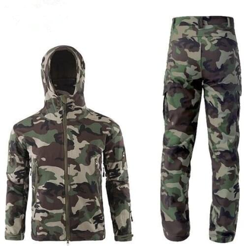 Hot Winter Men Tactical Waterproof Tad shark skin Soft Shell Jacket Pants Suits Outdoor Camping Hunting Hiking Camouflage Sets