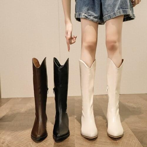 Western cowboy boots womens shoes boots 2020 new high tube knight boots female pointed V-mouth white boots