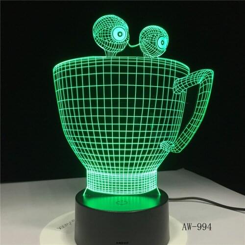 Creative Cup Model 3D LED Lamp Illusion Led Night Light 7 Colors Table Novelty Decor lights for Kids Self Gifting or Fri AW-994
