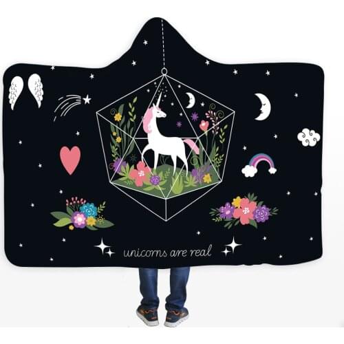 Hot Home Textile Hooded Blanket Super Warm Soft Unicorn Printed Cloak Blankets for Adults Kid Sofa Bed Travel Wearable Blanket