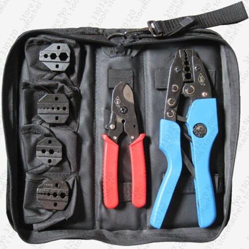Multi-functional coaxial cable crimping tool set for TV cable BNC coax connector with cable cutter and replaceable dies AN-K05H