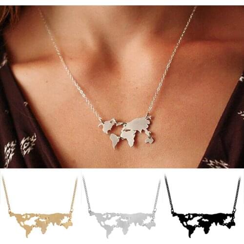 Fashion Women Necklace World Map Pendant Necklace Earth Day Gift Globe Earth Alloy Necklace A66