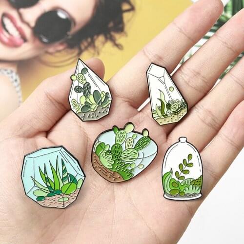 Cartoon Potted Plant Enamel Pins Custom Cactus aloe Herb Botany Brooches Backpack Lapel Pin Badge Fashion Jewelry Kids 8Styles