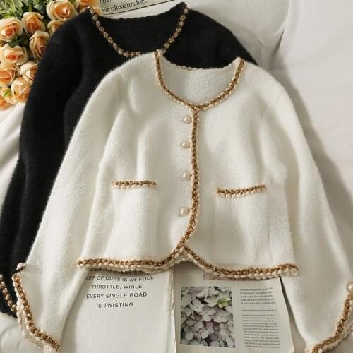 Mink Cashmere Women Cardigan Autumn 2021 Single Breasted O-neck Elegant Sweater Female Winter Long Sleeve Knitted Coat Mujer