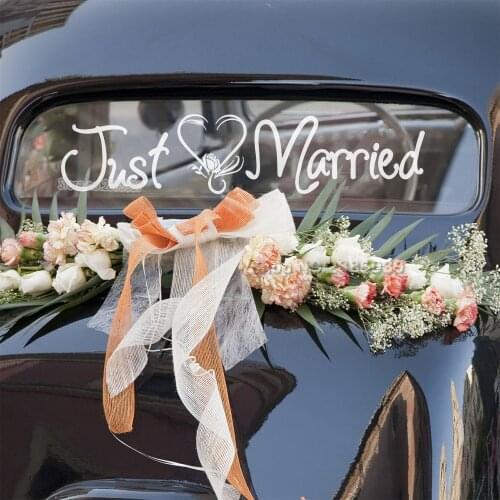 New Stock Just Married Silhouette Car Wedding Decor Decals Creative Wedding Car Decoration Vinyl Stickers Removable Hot LC774