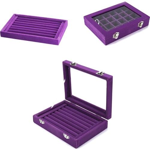 SZanbana 24 Section 7 Slots Velvet Glass Ring Display Box Jewelry Holder Storage Organizer Case Earring Tray Bracelet Showcase
