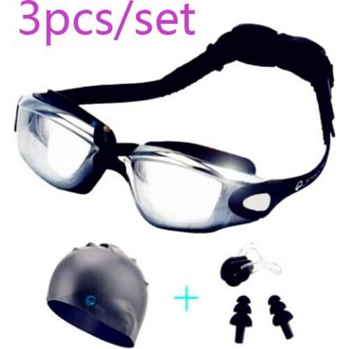 Adult Professional Swimming goggles men arena diopter Swim Eyewear anti fog swimming glasses Earplugs Swimming cap 3pcs/set