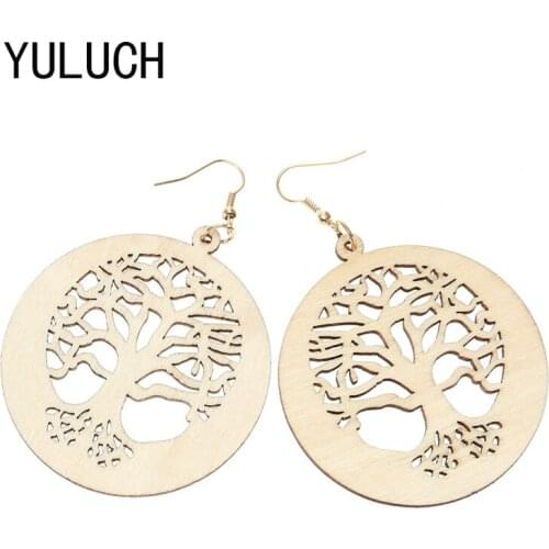 YULUCH Personality New Design Big Handmade Natural African Wood Tree Earrings Jewelry Lot