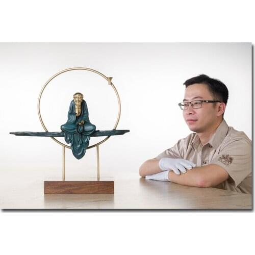 Unique 2020 Home office hall lobby TOP Decor ART -Buddhism Dhyana Damo Buddha statue BRASS Hand engraving art sculpture 47CM