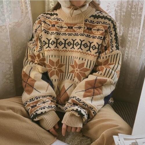 Women Sweater Autumn Winter Indie Folk Pullovers Computer Knitted O-Neck Full Japan Style Sweaters For Women Couple Sweater