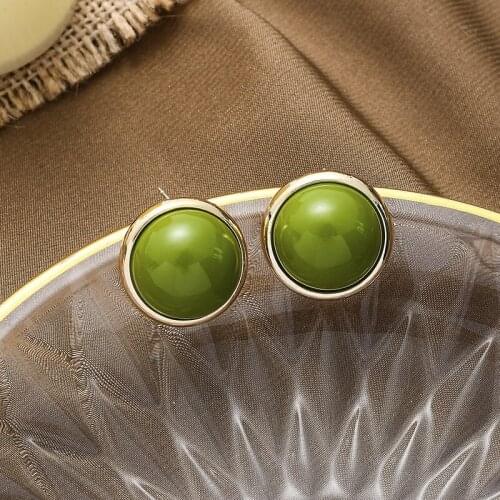 Vintage Chic Simulated Pearl Earrings Gold Color Metal Big Green Color Pearl Statement Earring for Women Party Jewelry Gifts