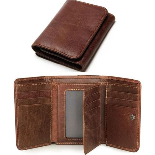 Mens Wallet RFID Blocking Three Fold Vintage Genuine Leather Wallet Cowhide Card Holder Business Wallet Bag Purse