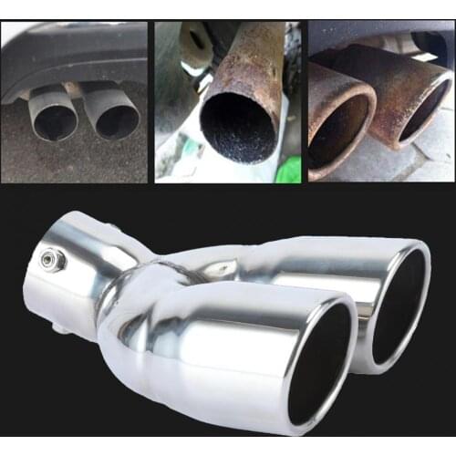 Car Exhaust Pipe Tail Throat Double Outlet Modified Parts Stainless Steel 63MM Sturdy Exhaust Tip Tail Throat for Automotive