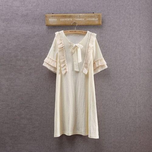 Japanese Kimono Lace Ruffle Cute Cotton Patchwork Loose Hippie Boho Linen Embroidery Bow Tunic Retro Vintage Women Spring Dress