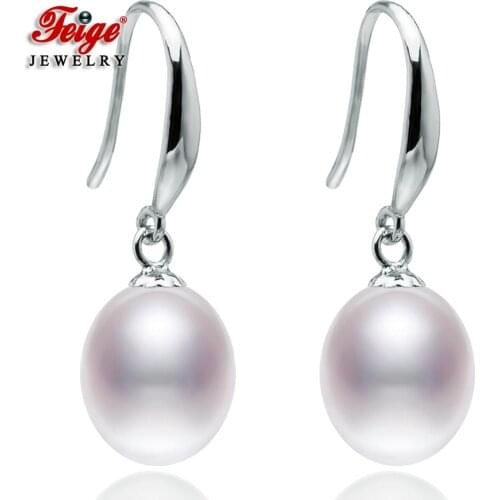Classic 925 Sterling Silver Natural Freshwater Pearl Drop Earrings for Women Smiple Earrings Pearl Jewelry FEIGE