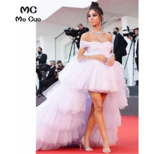 High Low Gown 2021 Off the Shoulder Prom Evening Dresses Long 2021 Pleat Tiered Tulle Prom Gown for Womens