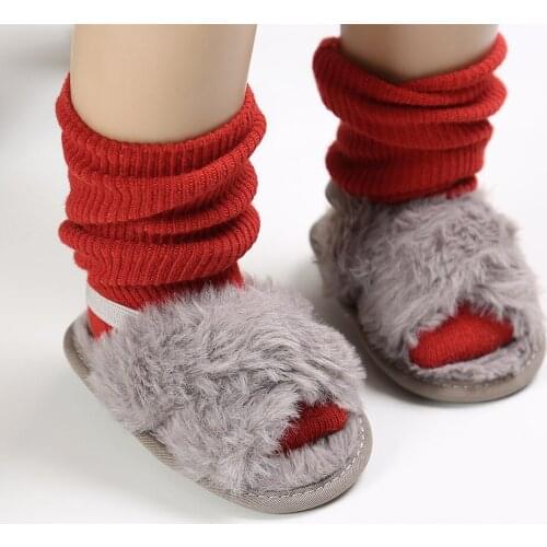Winter Newborn Infant Baby Girls Shoes Plush Baby Shoes Cloth Sole Fur Solid Flat with Heel Outfit 0-18M Baby Shoes