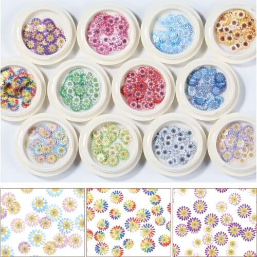 12Colors Daisy Flower Wood Pulp Chips 3D Simulation Flowers Nail Art Paillette Sequin Confetti Slice Lovely Manicure Accessories