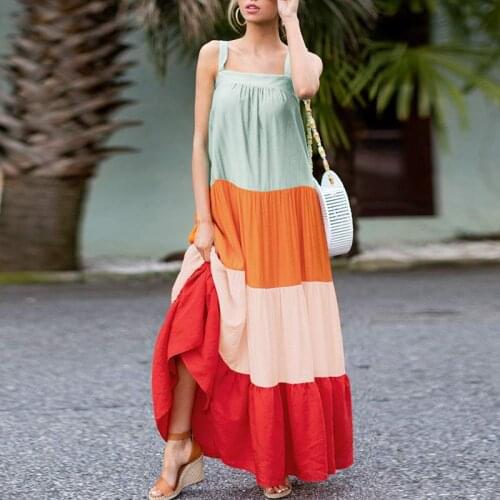 2021 Bohemin Beach Holiday Sundress ZANZEA Women Dress Spliced Sleeveless O Neck Party Maxi Long Dress Vestidos Robe Plus Size