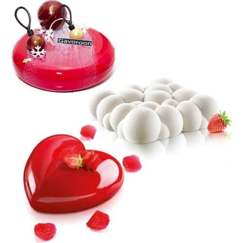 3PCS Silicone Mold Oblate Bubble Heart Shaped Cake Mousse Mold Chocolate Moulds Pastry Baking Form Tray Cake Decorating Tool