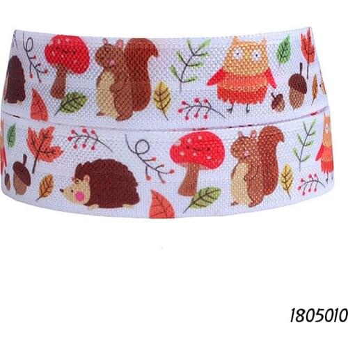 50 yards/lot) Free shipping autumn foe fold over elastic, wholesale animal and leaf printed fall elastic ribbon