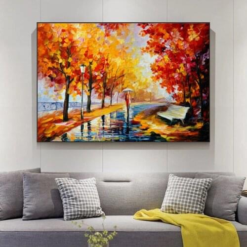 Abstract Romantic Walk in Rain Oil Painting Colorful Landscape Posters and Prints Wall Art Pictures for Living Room Home Decor
