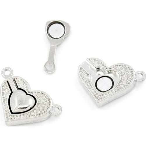 Free Shipping! 20 pcs Silver Tone Heart Magnetic Clasps 25x15mm(1"x5/8")