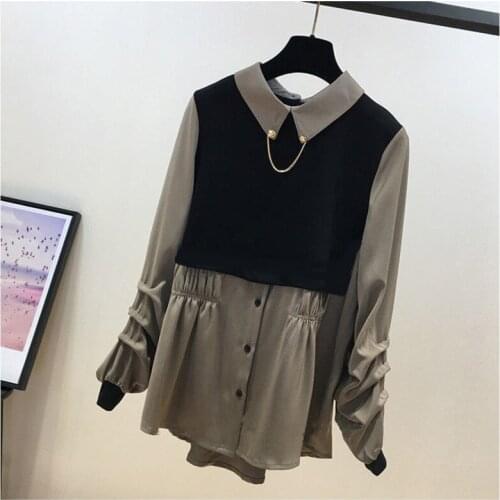 Large Womens 2021 Spring New Fat Mm Fashion Top Design Feeling Medium Length Belly Covering Fake 2 Shirt Fashion Tshirt Plus