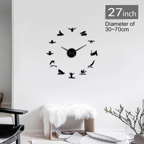 Oversized Mens 3D DIY Wall Clock Artistic Gymnastics Long Hands Gift For Athlete Sportsman Self Adhesive Acrylic Clock Watch