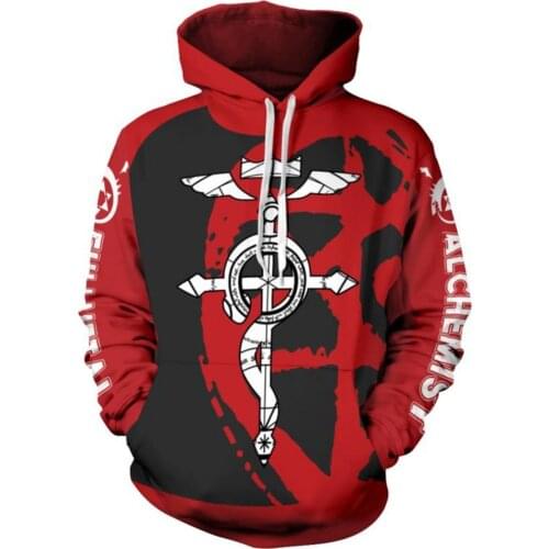 Fullmetal Alchemist Cosplay Hoodie Casual 3D Print Hood Hoodie Sweatshirt Pullover Coat