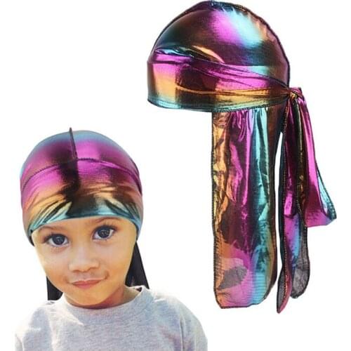 2021Parent-child Durag Boys Long-tailed Pirate Cap Hip-Hop Cap Bandana Turban Headwear Children Hair Accessories New Fashion