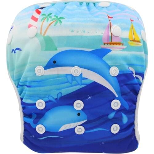 Infant Children Leakproof Swimming Nappies Newborn Baby Adjustable Swimming Trunks Baby Boys Girls Cartoon Printed Swim Diapers