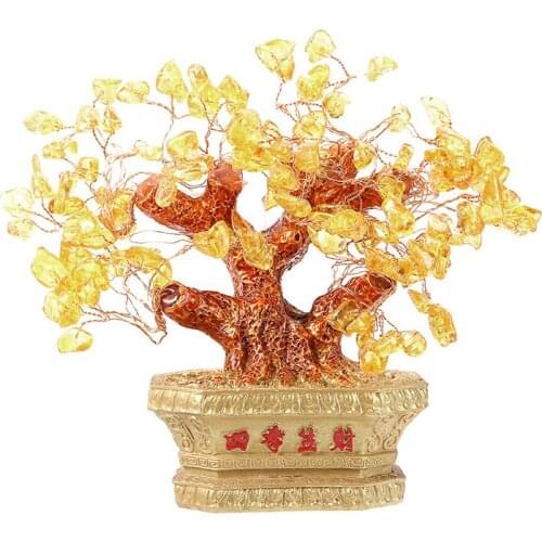 Home Ornaments Yellow Crystal Stones Fortune Money Tree Lucky Tree Cabinet Living Room Office Table Decor Gift