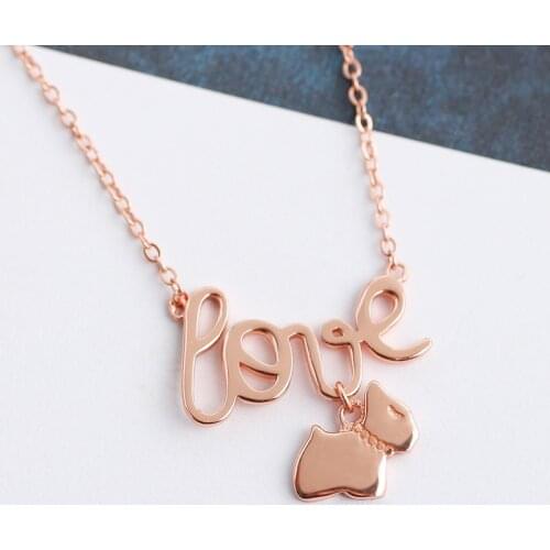 DOYUBO Fashion New Womens Rose Gold Sterling Silver Love Dog Pendant Necklace Jewelry Pure 925 Silver Little Dog Chains VA330