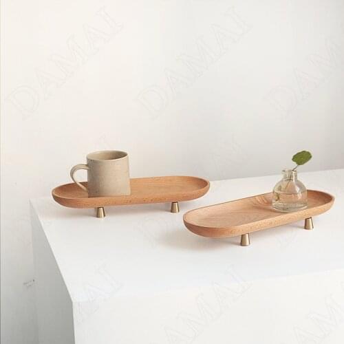 European Wooden Storage Trays Simplicity Cosmetic Container Dining Table with Base Fruit Cake Tray Home Decoration Ornaments