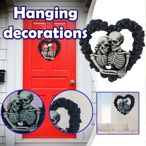 Halloween Skull Couple House Black Rose Pendant Decoration House Retro Pendant Easy Hanging House Number Home Decoration
