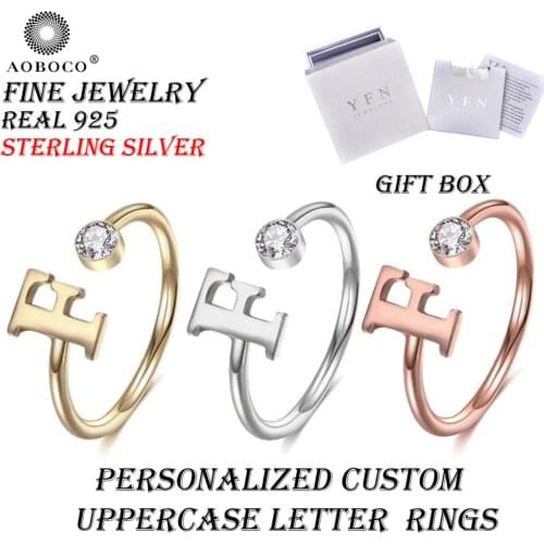 Personalized Uppercase Letter Rings AOBOCO Brand Fine Jewelry CZ Custom Name Rings With Gift Box 925 Sterling Silver