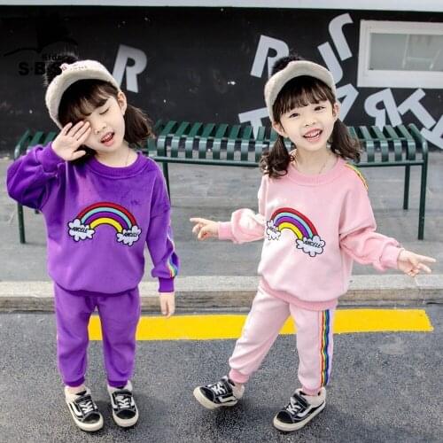 Girls Suit Plus Velvet Thick Sweater Baby Gold Velvet Long Sleeve Childrens Clothes Double Velvet Kids 2 Piece Winter Set