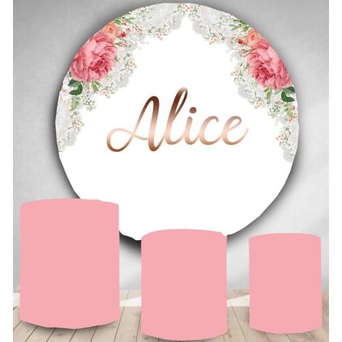 Wedding Lace flower backdrop Round Panel circle background bridal shower party decor candy dessert table banner customize text