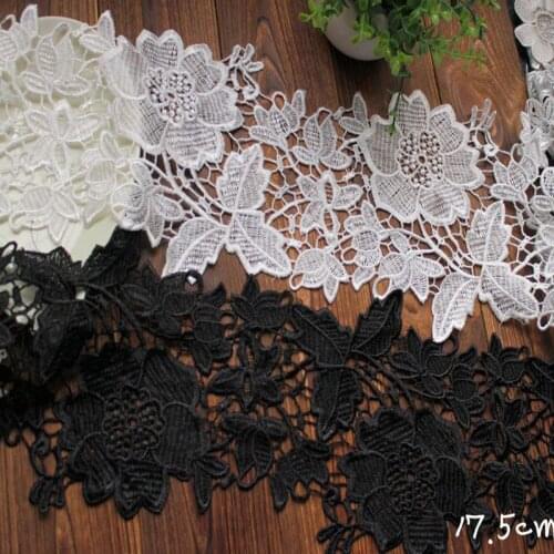Patch Embroidered Lace Trimming,5 Yards 17.5cm width Black White Flower Soluble Lace Trim Fabric For Clothes Accessories -SSHB