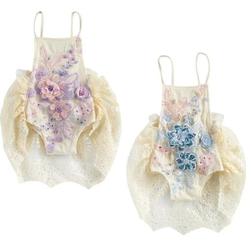 Citgeett Summer 0-24M Toddler Baby Girl Sequin Flower Lace Dress-Style Sleeveless Backless Bodysuit Princess Photography