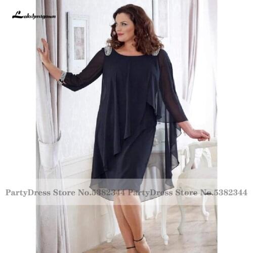 Lakshmigown Plus Size Beads Navy Blue Mother of the Bride Dress 2020 Vestido Fiesta Church Dresses for Women Short Evening Dress