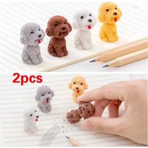 2Pcs Kawaii Cute Dog Cartoon Eraser Pencil Rubber Novelty for Kids School Supplies Student Office Stationery