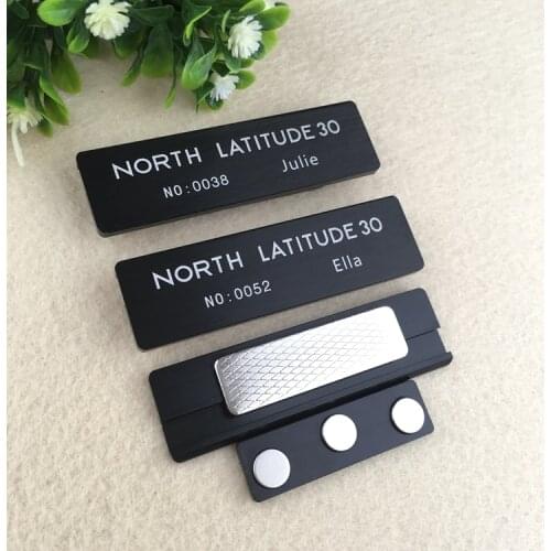 1pc custom magnet name badge 70*20mm personalized name tag badge with brush aluminum alloy plate