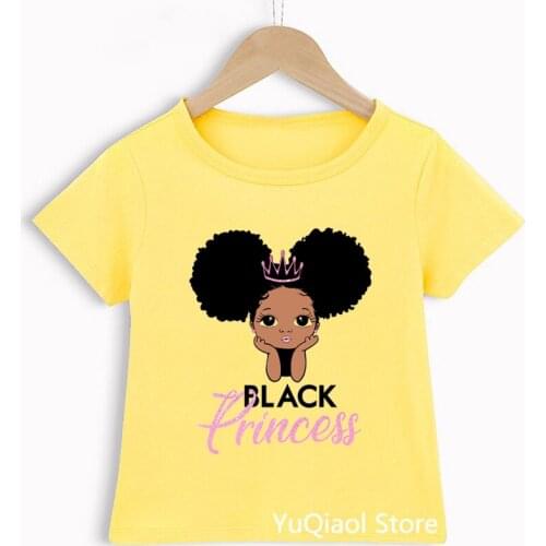 Lovely Black Princess Print Childrens T-Shirts Cute Baby Girls Clothes Summer Top Little Melanin Queen Birthday Gift T Shirts