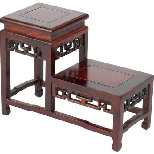 Mini) Exquisite Chinese Classical Handmade Hexagon Red Acerbity Branch Wood High-low Base Display Stand Shelf Mini Table