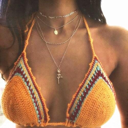 FNIO fashion multi-layer necklace charm Virgin Mary rose pendant womens necklace Bohemian jewelry