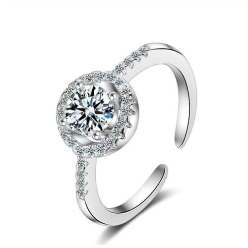 Fashion Silver 925 Women Finger Rings Jewelry Female Bright Crystal Round Rings Bride Wedding Accessories Lady Engagement Gift