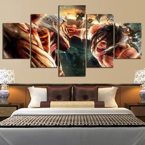 Modular Canvas Prints 5 Panel Attack On Titan Eren Jaeger Wall Art Pictures Living Room Anime Painting Poster Home Decoration