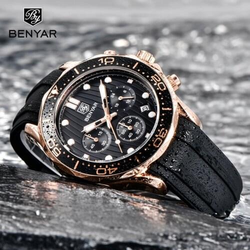BENYAR Watch For Men Quartz Watches Mens 2020 Top Brand Luxury Chronograph Military Gold Watch Men Sport Clock relogio masculino